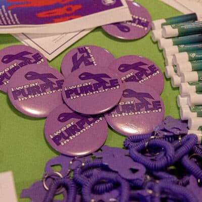 Silent Witness and Survivor Speak-Out purple buttons
