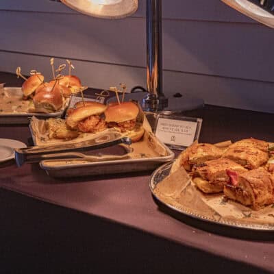 Burgers under a heat lamp